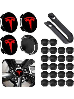 25 pcs for Tesla Model 3, X, S Wheels 4 Center Caps, 20 Lug Nut Covers  NEW